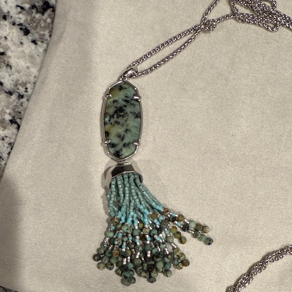 Kendra Scott Silver Necklace with African Turquoise Pendant